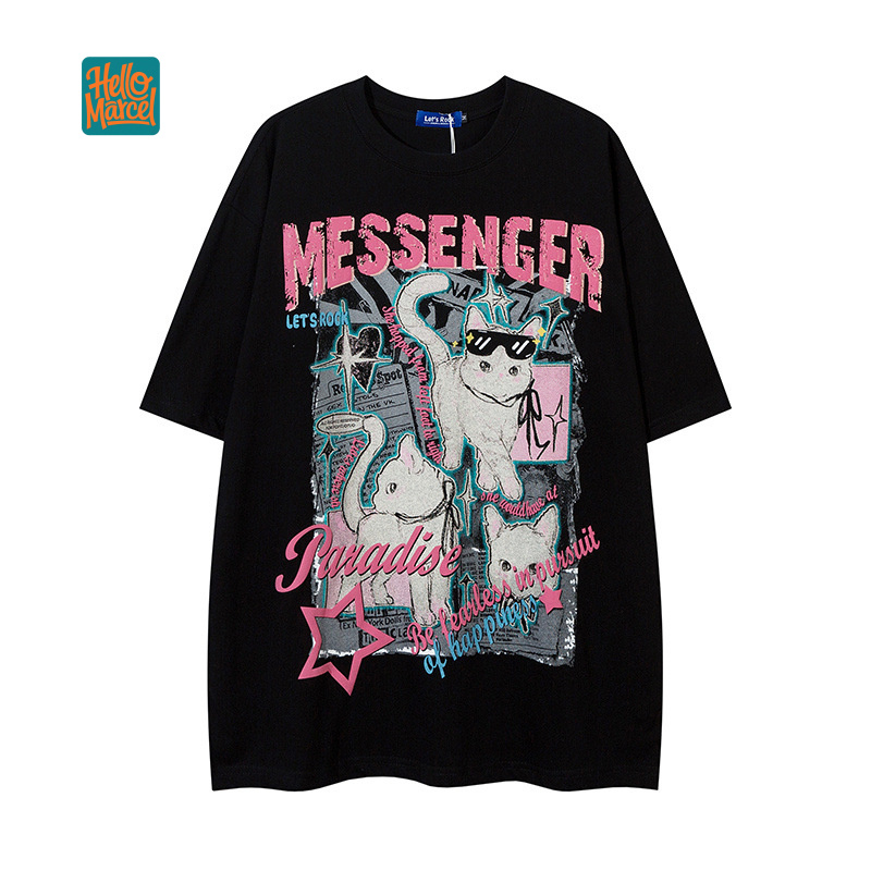 Streetwear Brand Cat - تي شيرت HELLOMARCEL للفتيات بمقاسات أوروبية